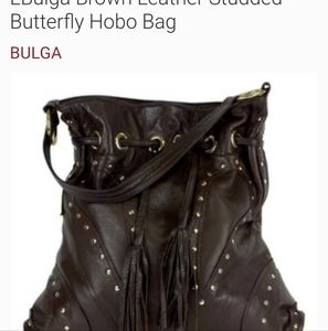 L'BULGA BROWN LEATHER STUDDED BUTTERFLY HOBO BAG